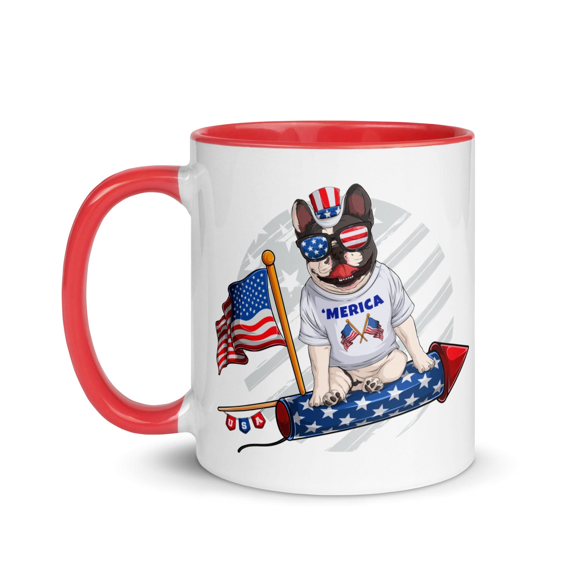 Frenchie Riding Firework Mug with Color Inside