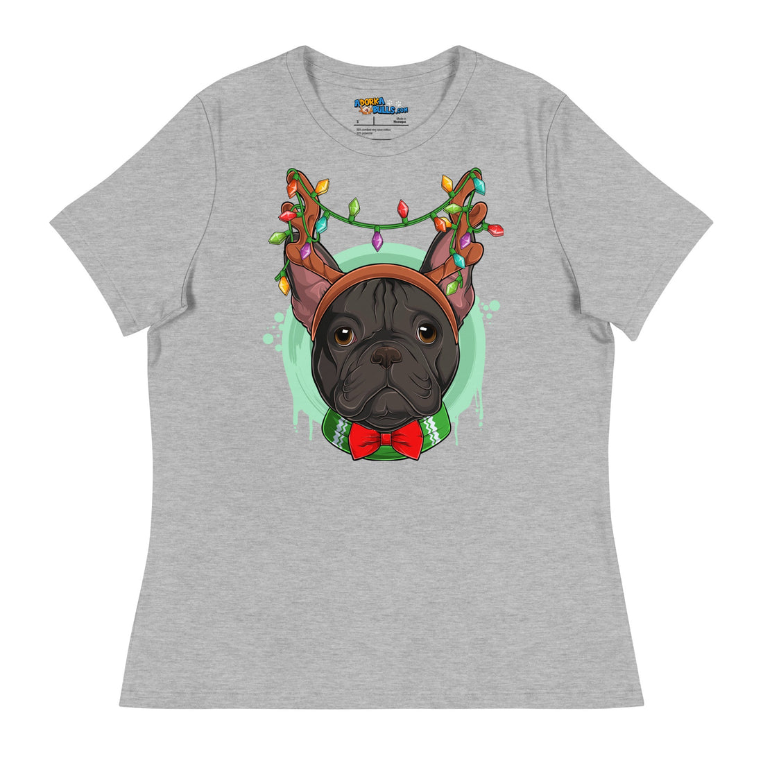 Frenchie Wearing Antlers &amp; Christmas Lights Women&