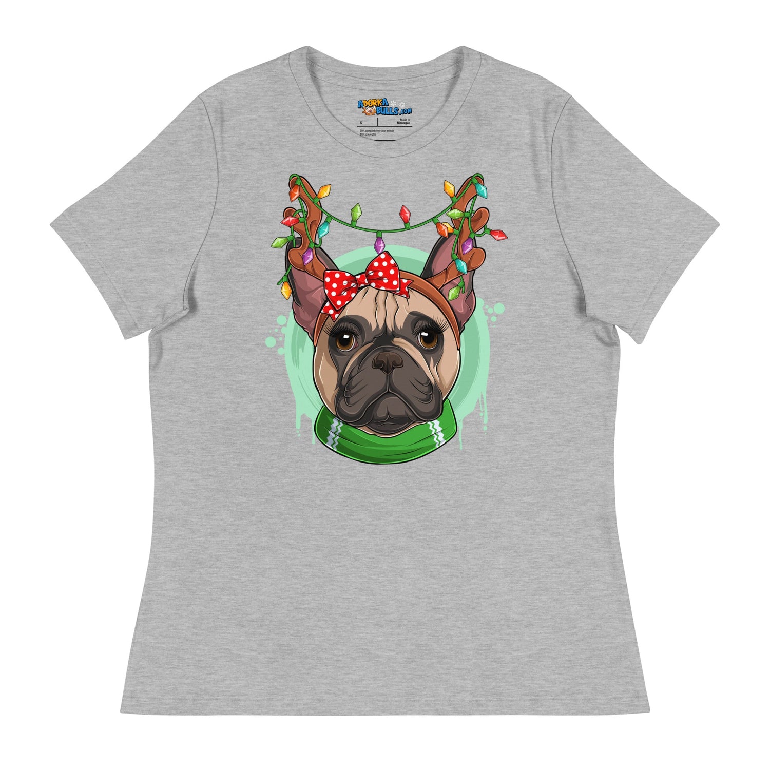 Frenchie Wearing Antlers &amp; Christmas Lights Women&