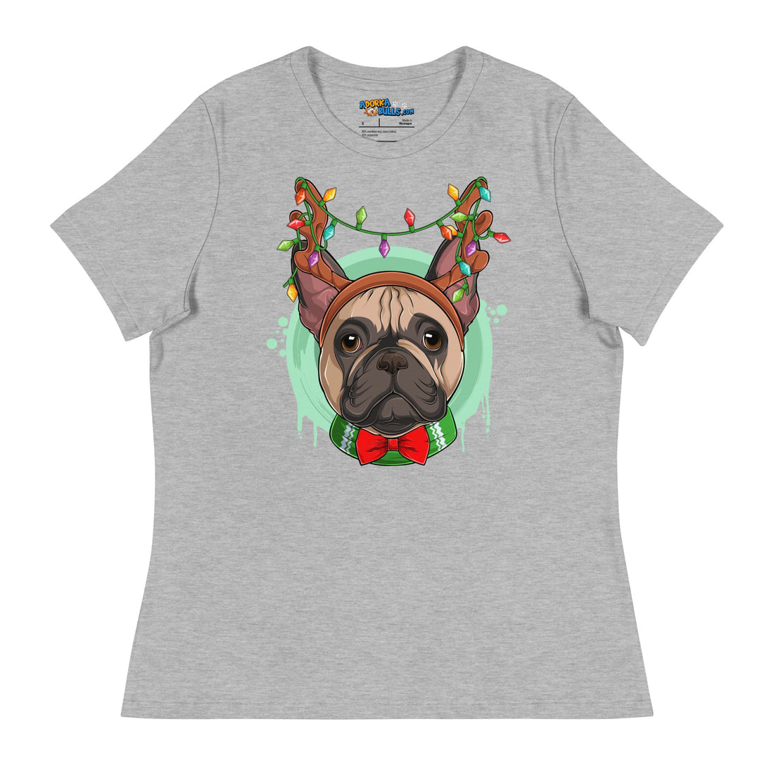 Frenchie Wearing Antlers &amp; Christmas Lights Women&