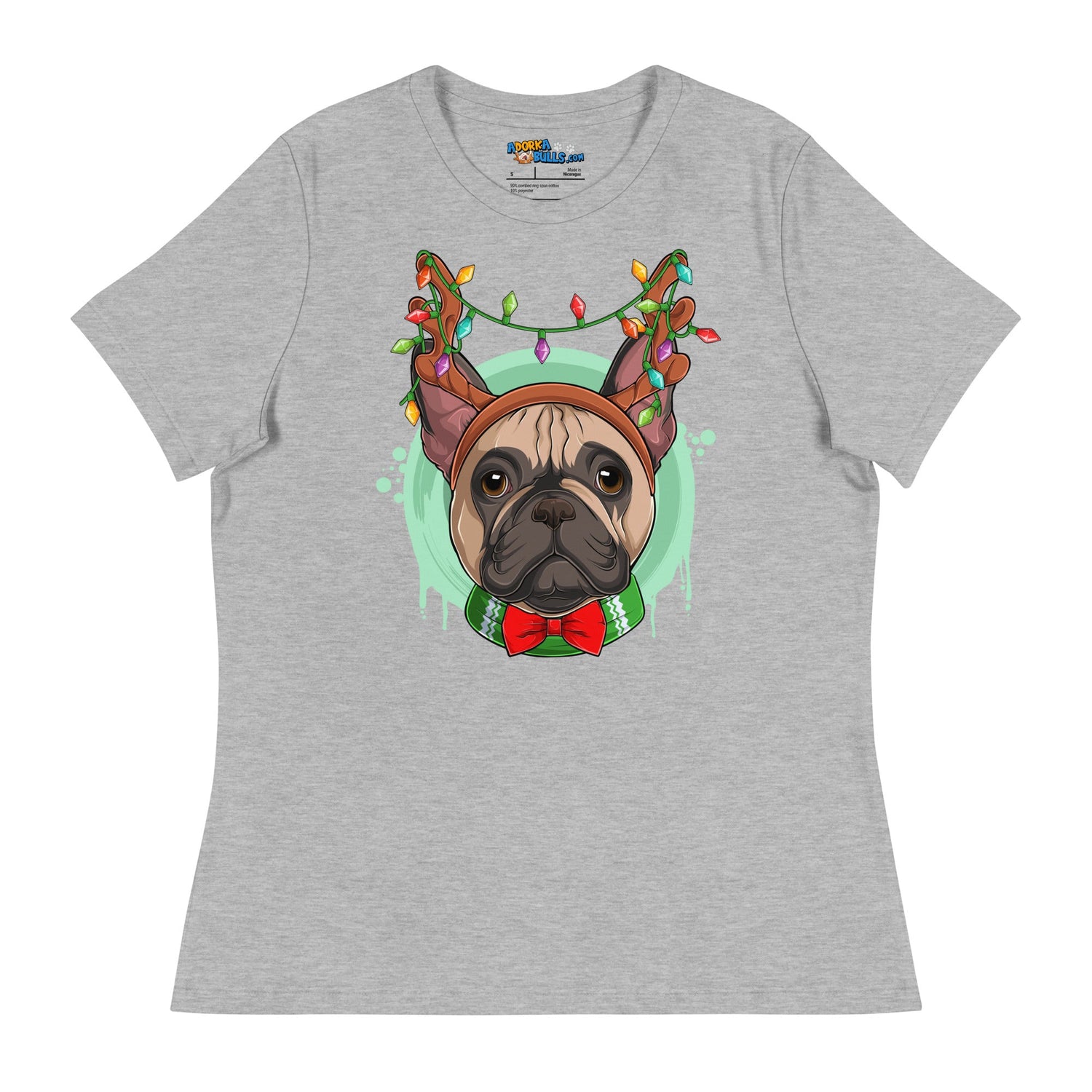 Frenchie Wearing Antlers &amp; Christmas Lights Women&