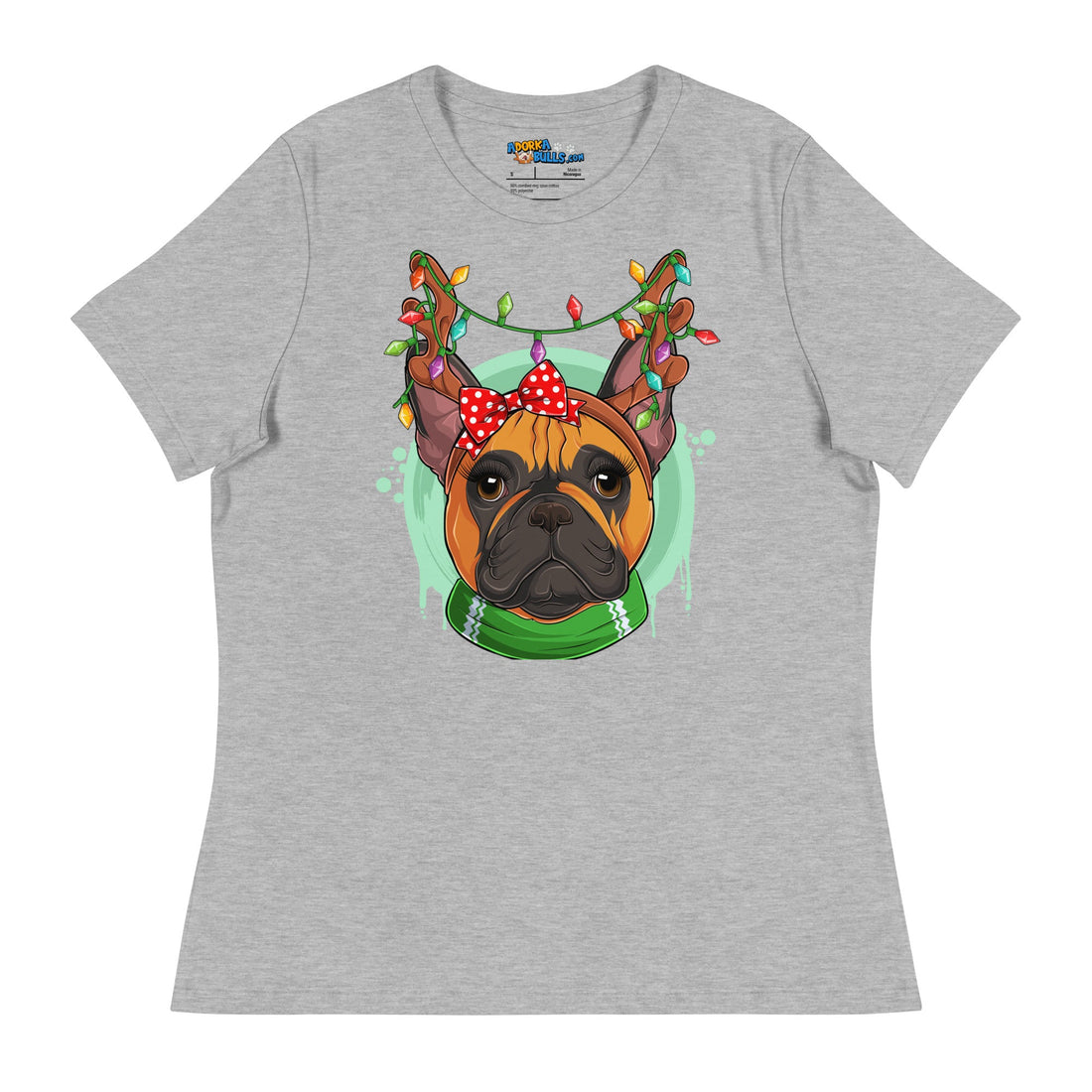 Frenchie Wearing Antlers &amp; Christmas Lights Women&