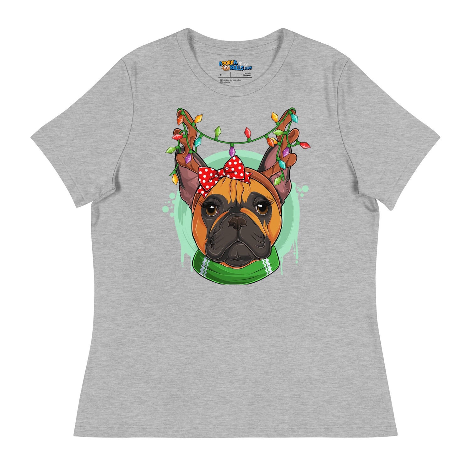 Frenchie Wearing Antlers &amp; Christmas Lights Women&