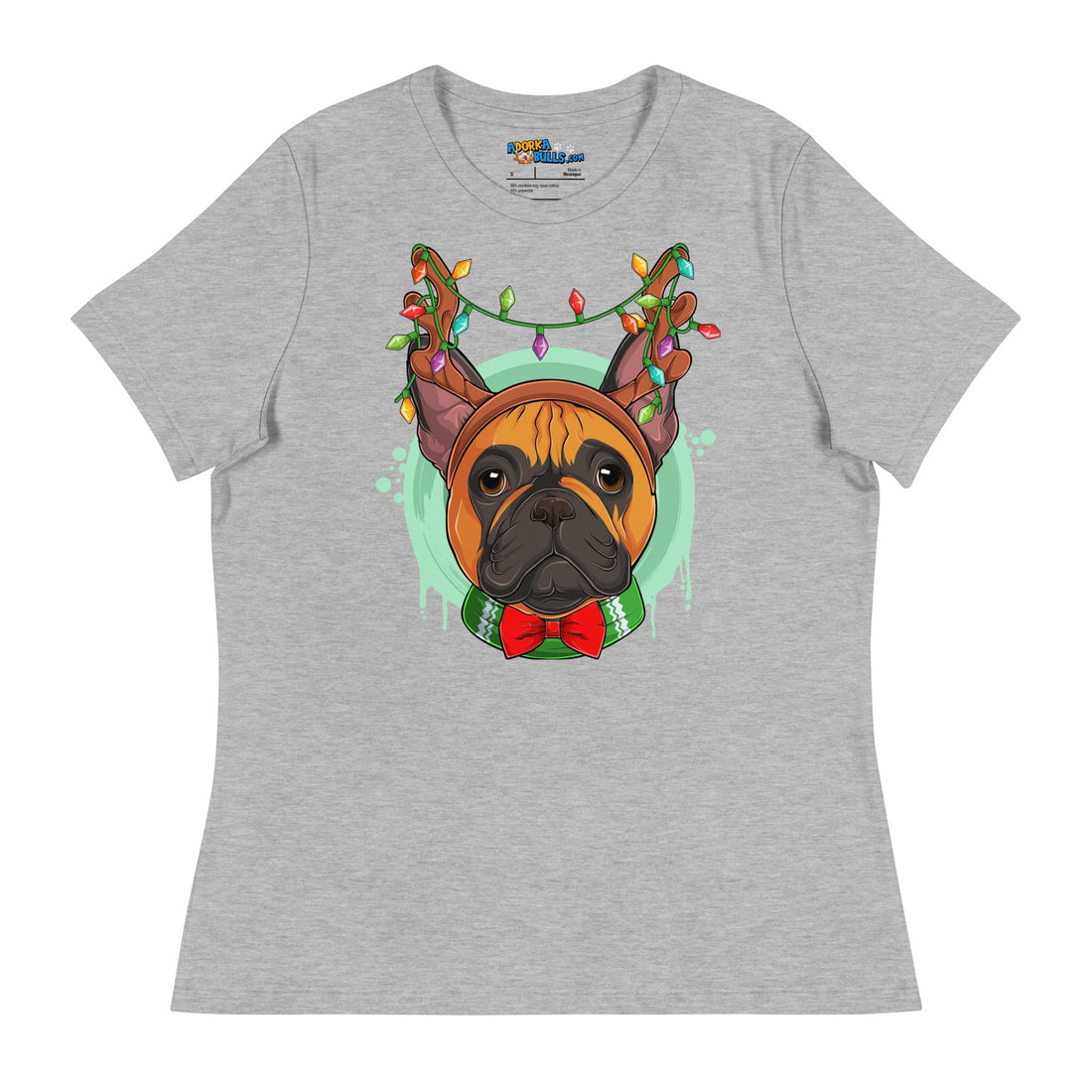 Frenchie Wearing Antlers &amp; Christmas Lights Women&