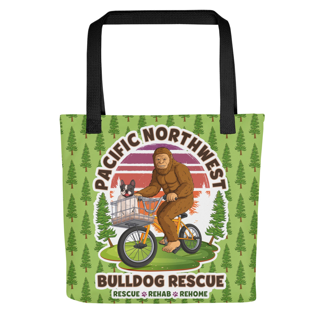 "Frenchies & Bigfoot" Pacific Northwest Bulldog Rescue Tote Bag