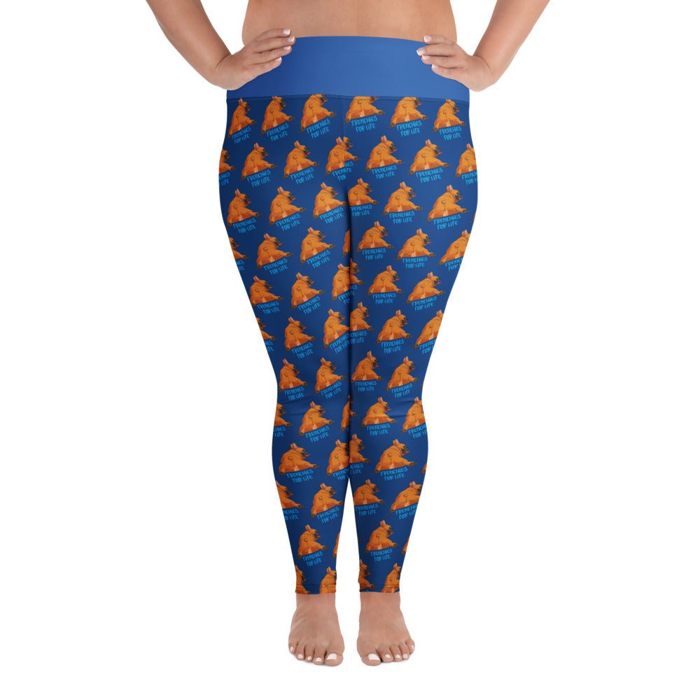 &quot;Frenchies For Life&quot; Blue Plus Size Leggings | Red &amp; White Colored