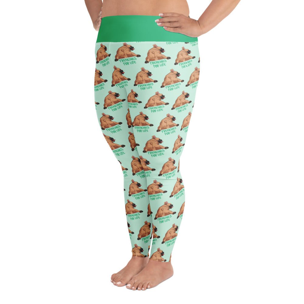 &quot;Frenchies For Life&quot; Plus Size Leggings | Fawn &amp; White Colored