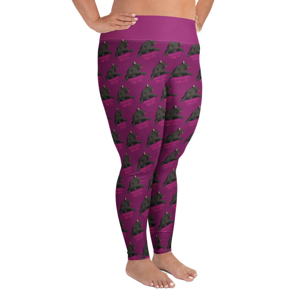 &quot;Frenchies For Life&quot; Purple Plus Size Leggings | Black &amp; White Colored
