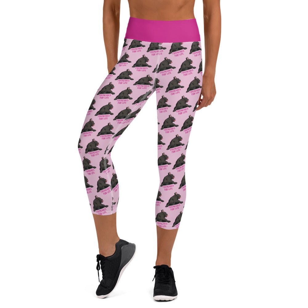 &quot;Frenchies For Life&quot; Yoga Capri Leggings | Black &amp; White Colored