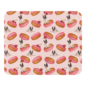 "Frenchies & Pink Donuts" Mouse Pad | B&W Colored