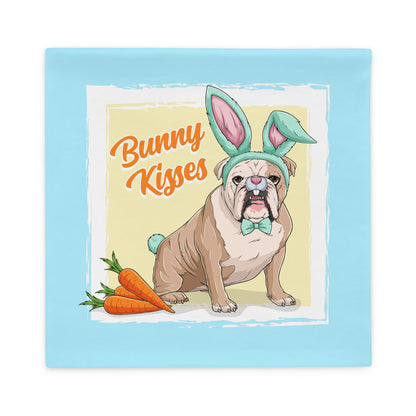Green "Bunny Kisses" Male English Bulldog Pillow Case | Fawn &amp; White Colored