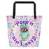 Green "Peep’n Ain’t Easy" Female Frenchie Tote Bag with Pocket | B&W Colored