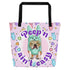 Green "Peep’n Ain’t Easy" Male Bulldog Tote Bag with Pocket | Red & White Colored