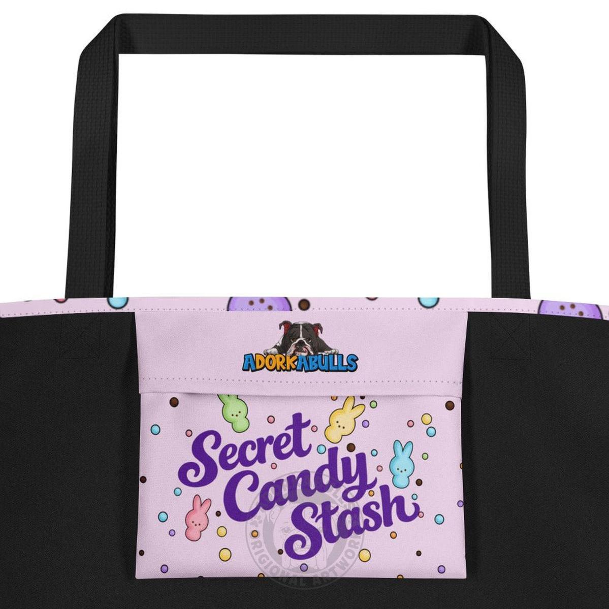 Green "Peep’n Ain’t Easy" Male Frenchie Tote Bag with Pocket | B&amp;W Colored