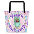 Green "Peep’n Ain’t Easy" Male Frenchie Tote Bag with Pocket | B&W Colored