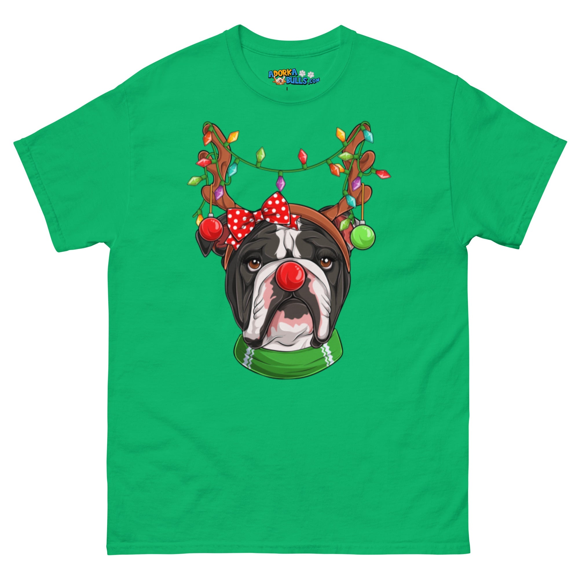 Grumpy Reindeer Female Bulldog T-Shirt | B&amp;W Colored