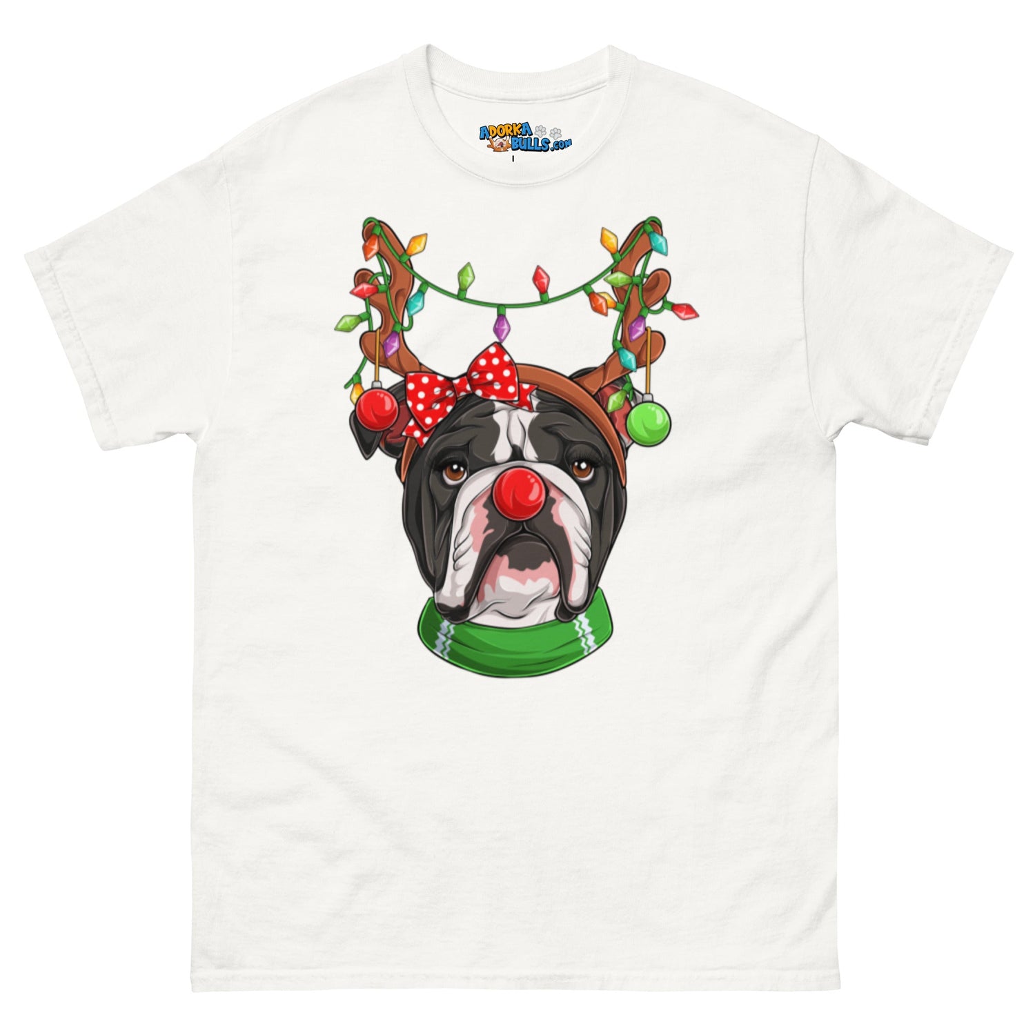 Grumpy Reindeer Female Bulldog T-Shirt | B&amp;W Colored