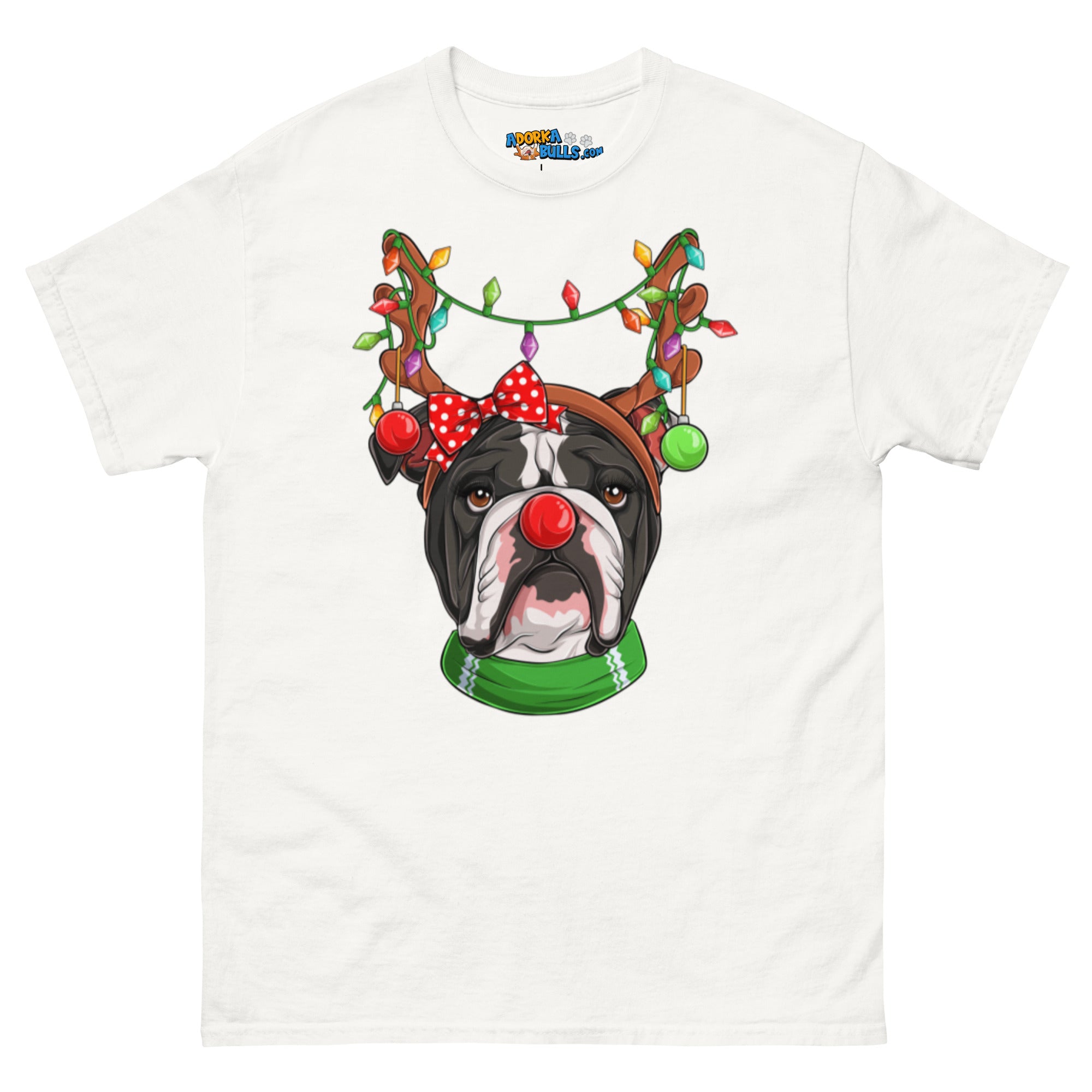 Grumpy Reindeer Female Bulldog T-Shirt | B&amp;W Colored
