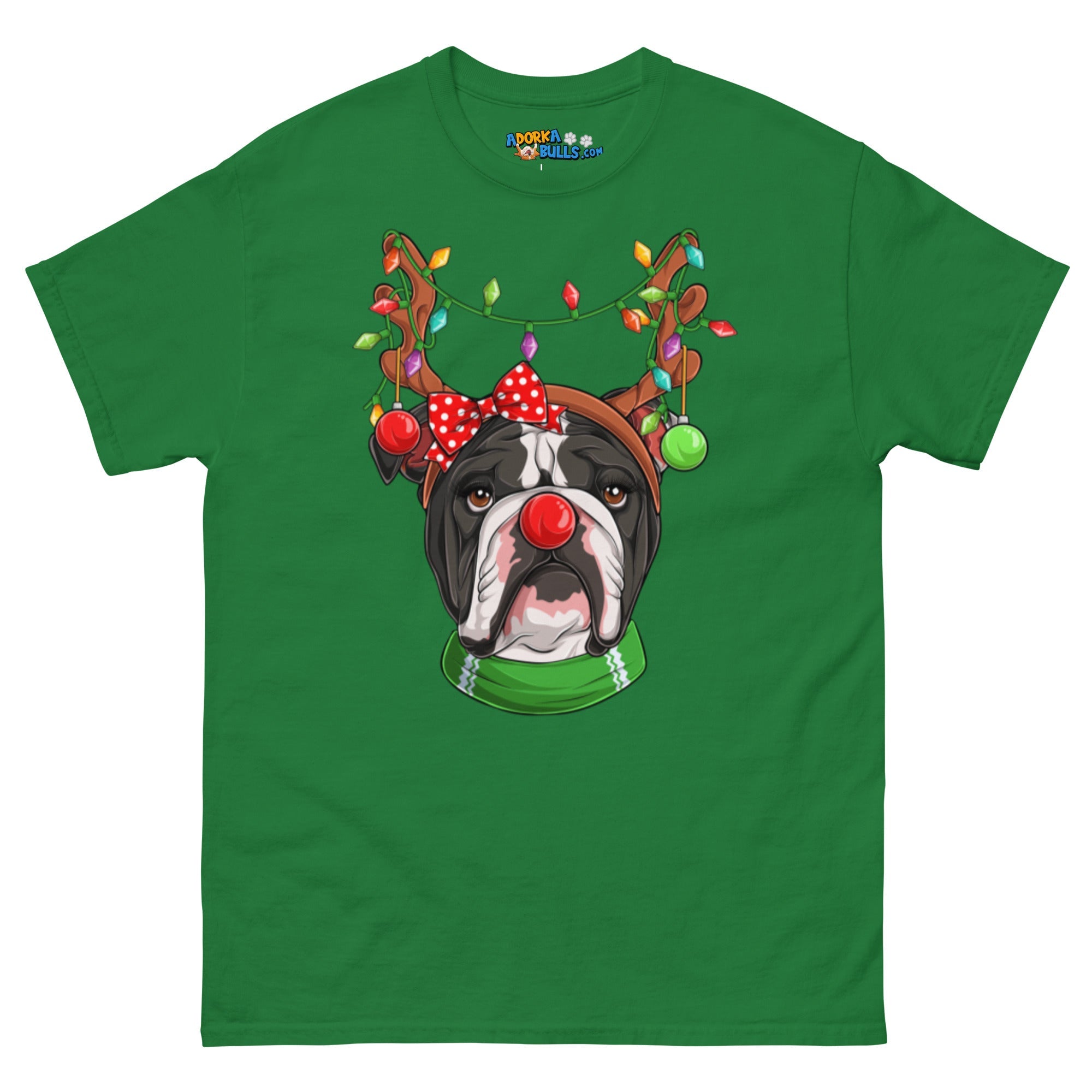 Grumpy Reindeer Female Bulldog T-Shirt | B&amp;W Colored
