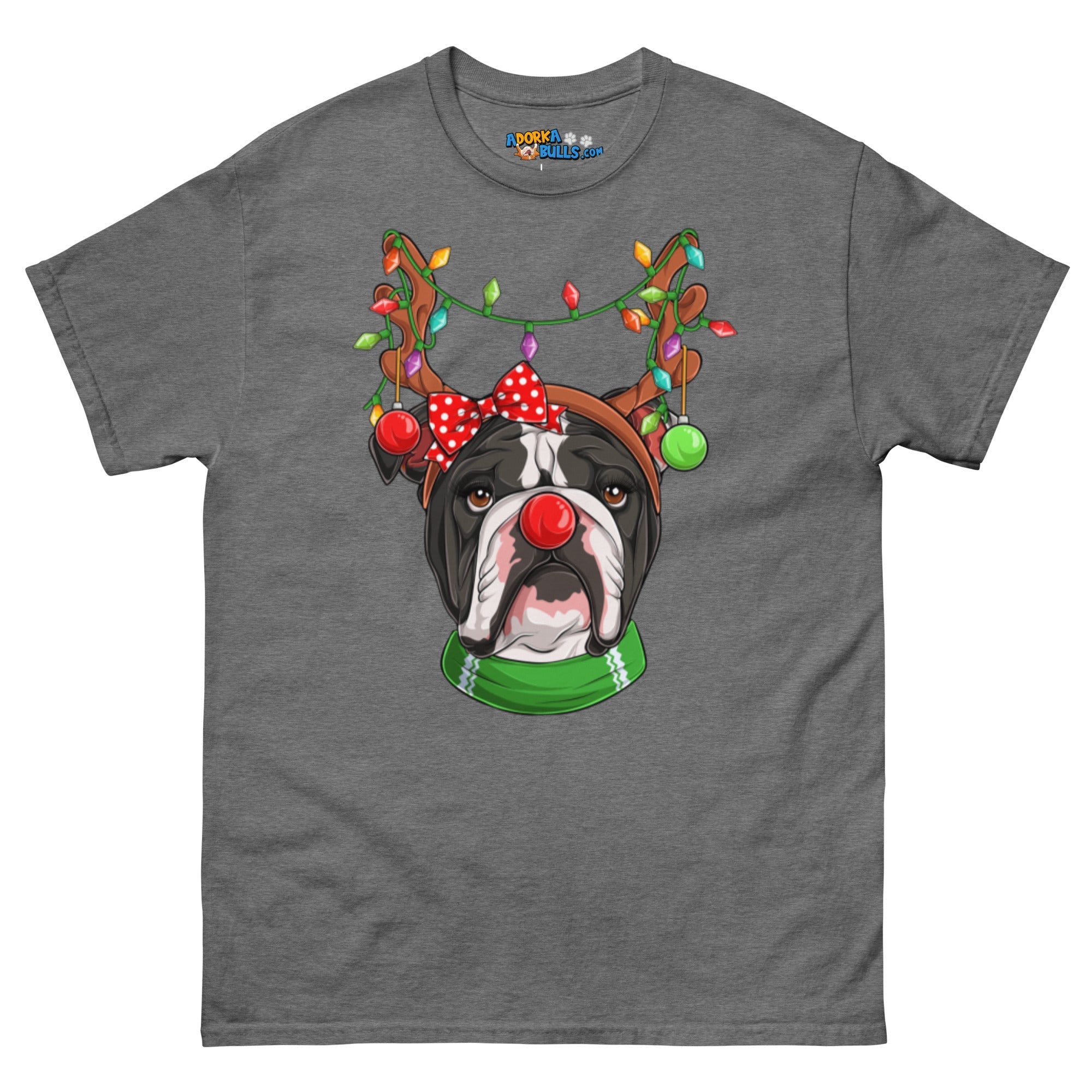 Grumpy Reindeer Female Bulldog T-Shirt | B&amp;W Colored