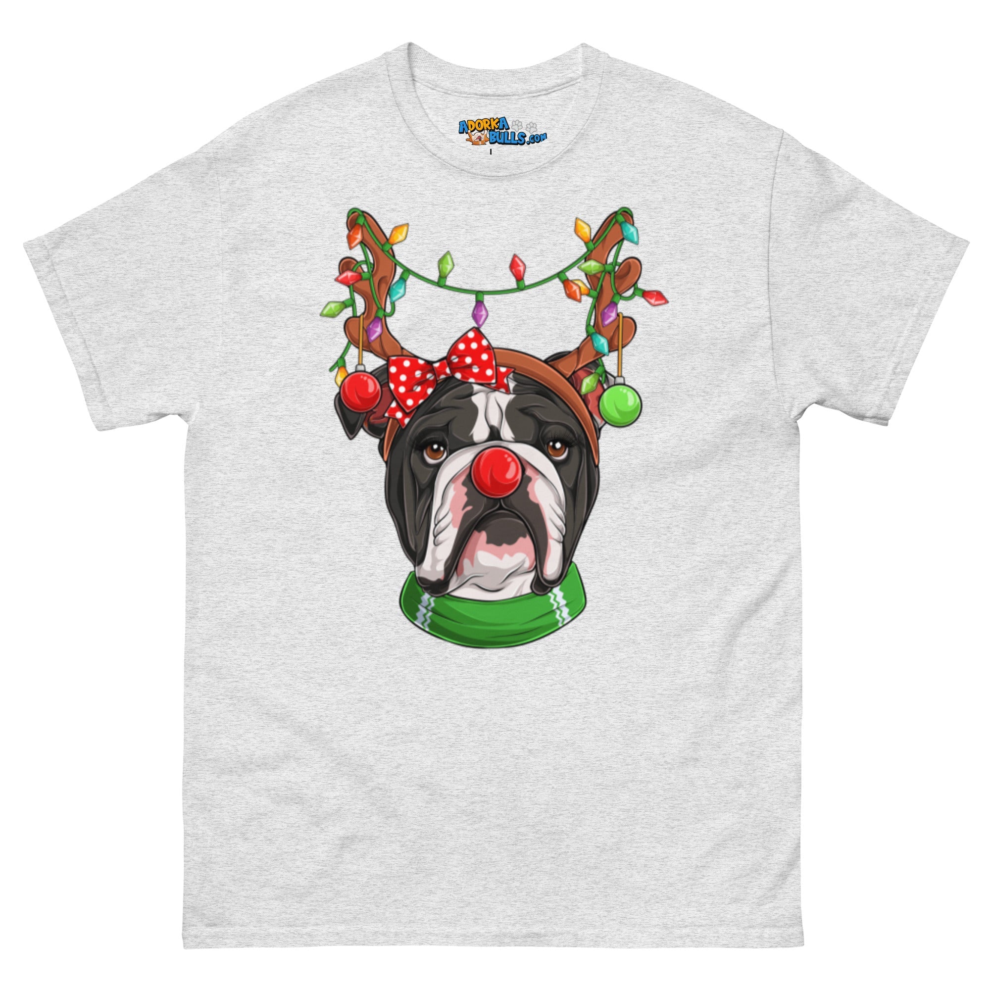 Grumpy Reindeer Female Bulldog T-Shirt | B&amp;W Colored