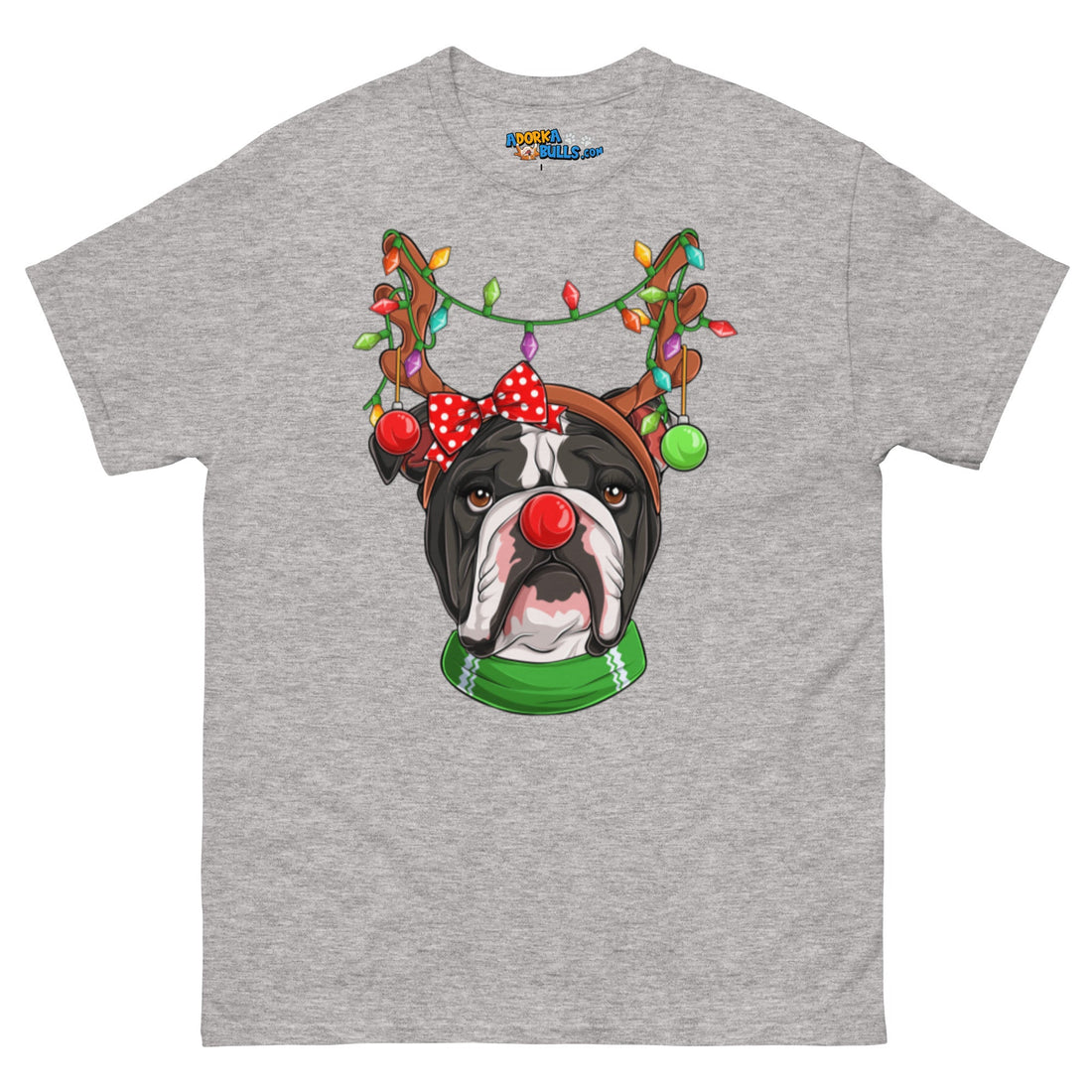 Grumpy Reindeer Female Bulldog T-Shirt | B&amp;W Colored
