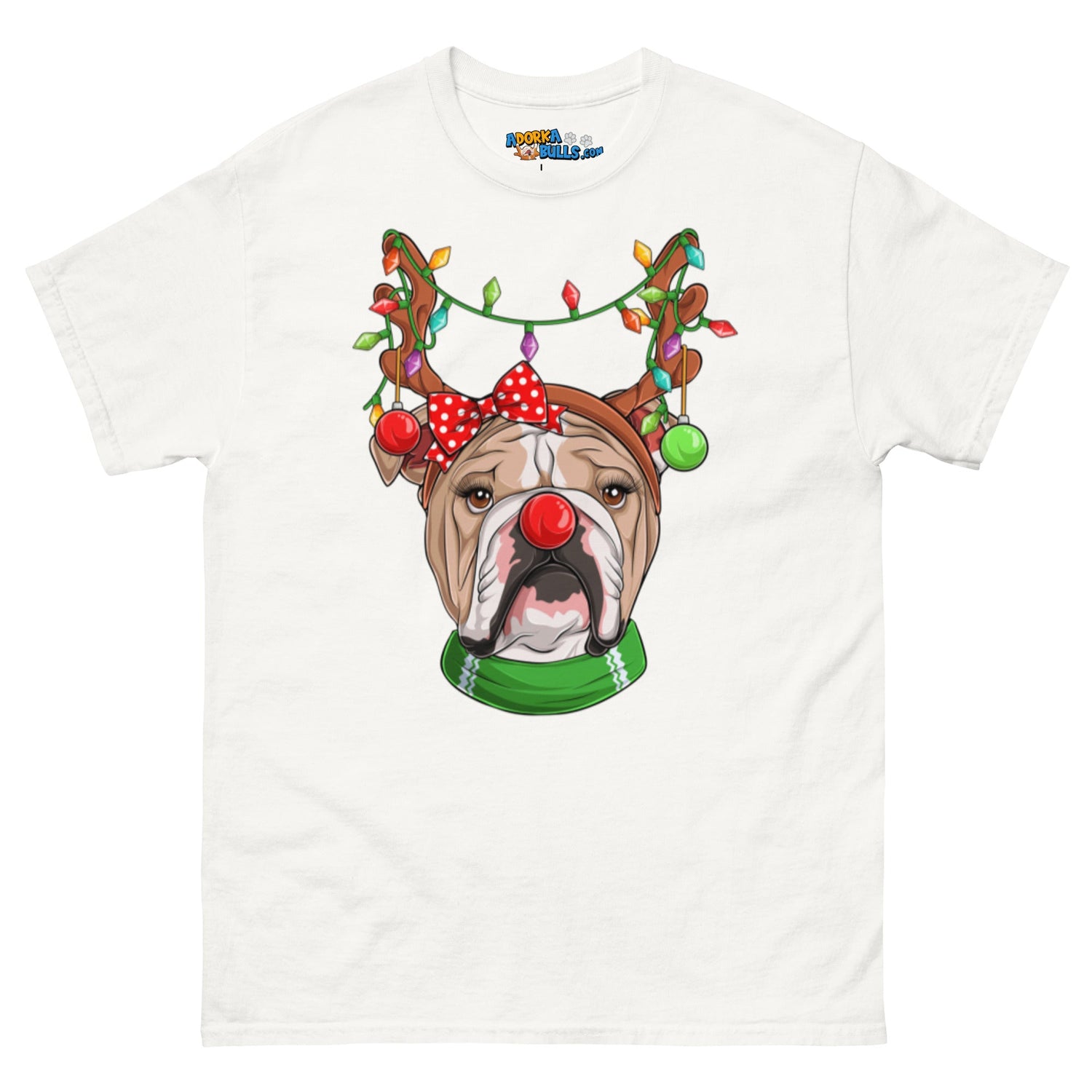 Grumpy Reindeer Female Bulldog T-Shirt | Fawn &amp; White Colored