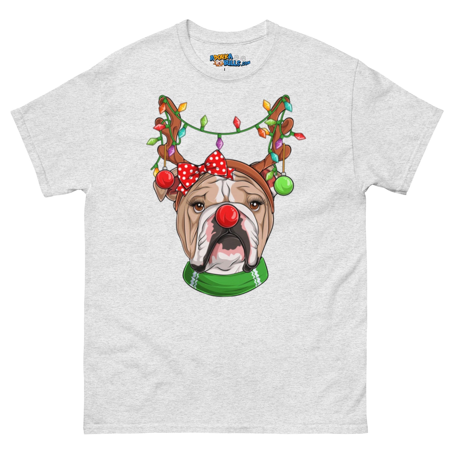 Grumpy Reindeer Female Bulldog T-Shirt | Fawn &amp; White Colored