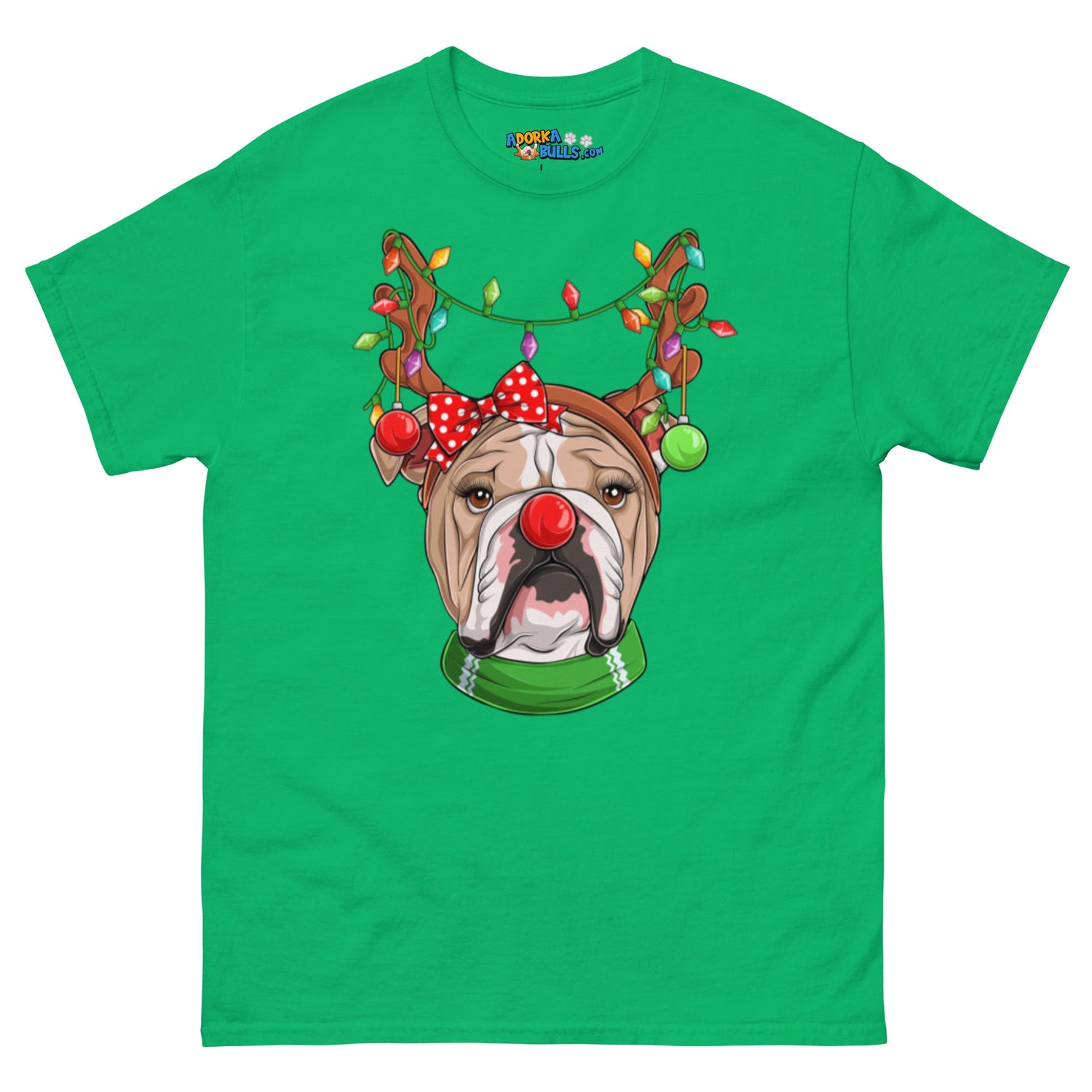 Grumpy Reindeer Female Bulldog T-Shirt | Fawn &amp; White Colored