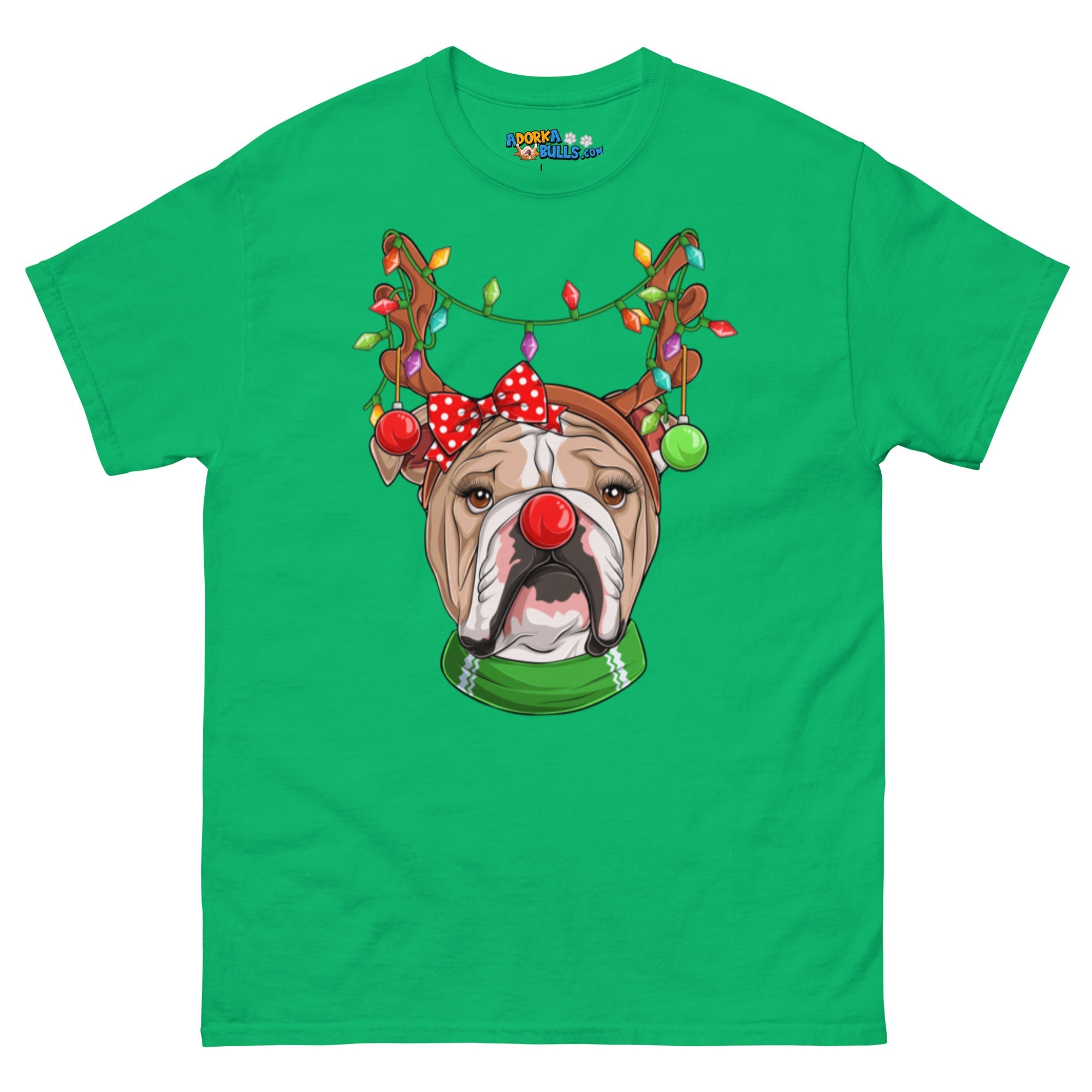 Grumpy Reindeer Female Bulldog T-Shirt | Fawn &amp; White Colored