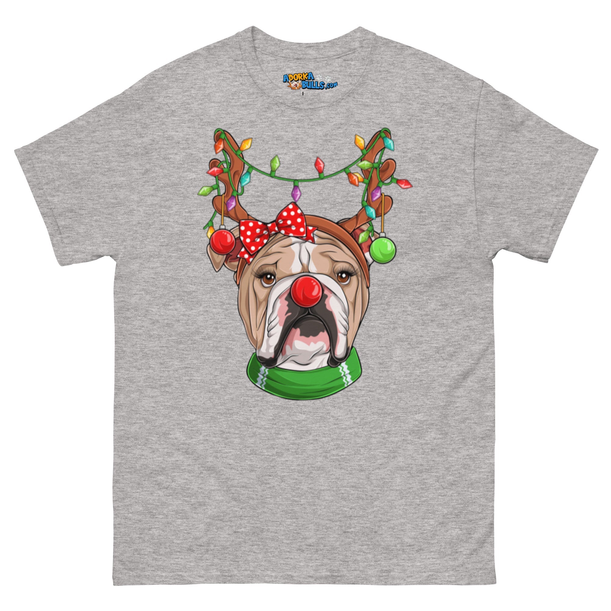 Grumpy Reindeer Female Bulldog T-Shirt | Fawn &amp; White Colored