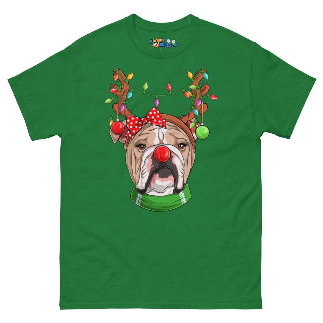 Grumpy Reindeer Female Bulldog T-Shirt | Fawn &amp; White Colored