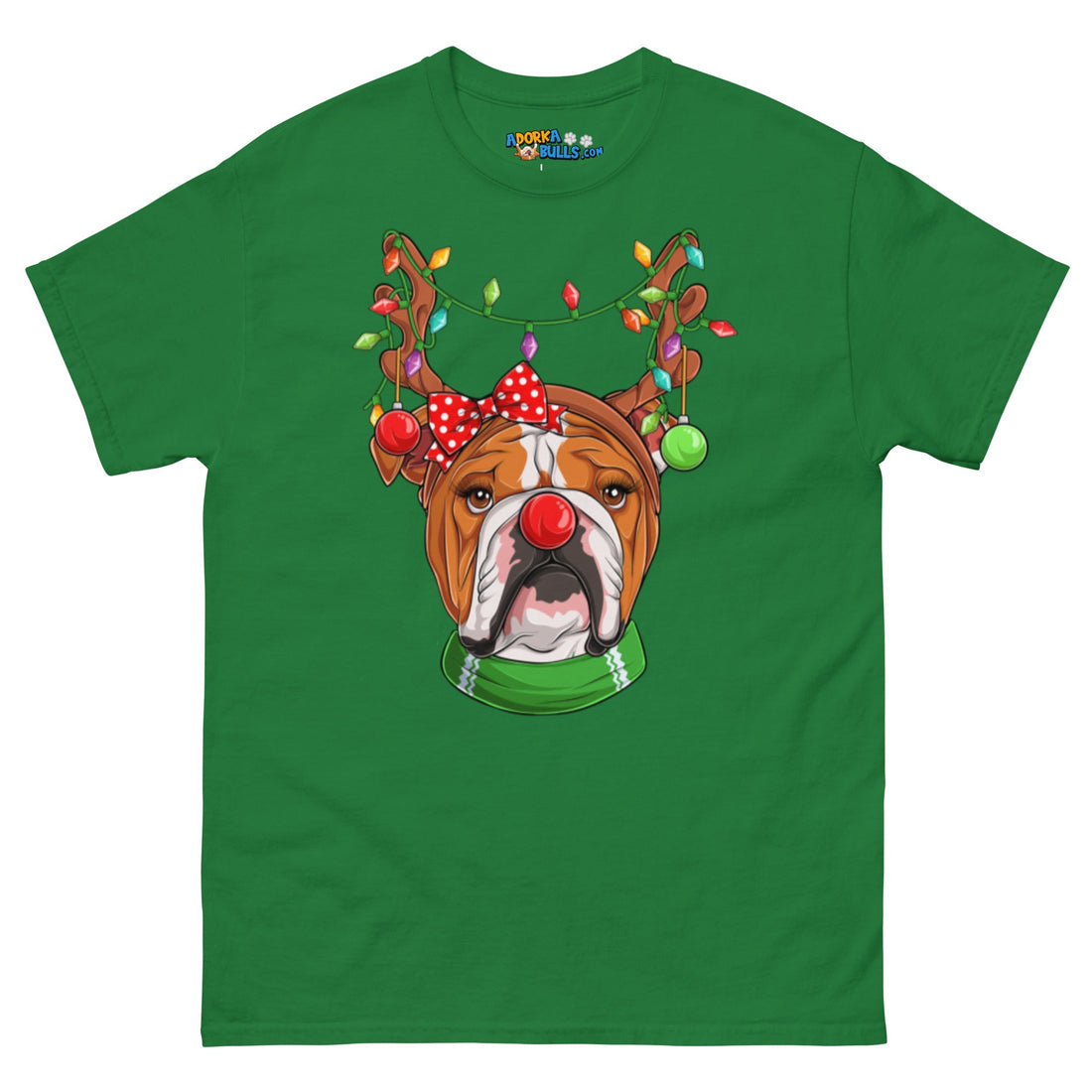 Grumpy Reindeer Female Bulldog T-Shirt | Red &amp; White Colored