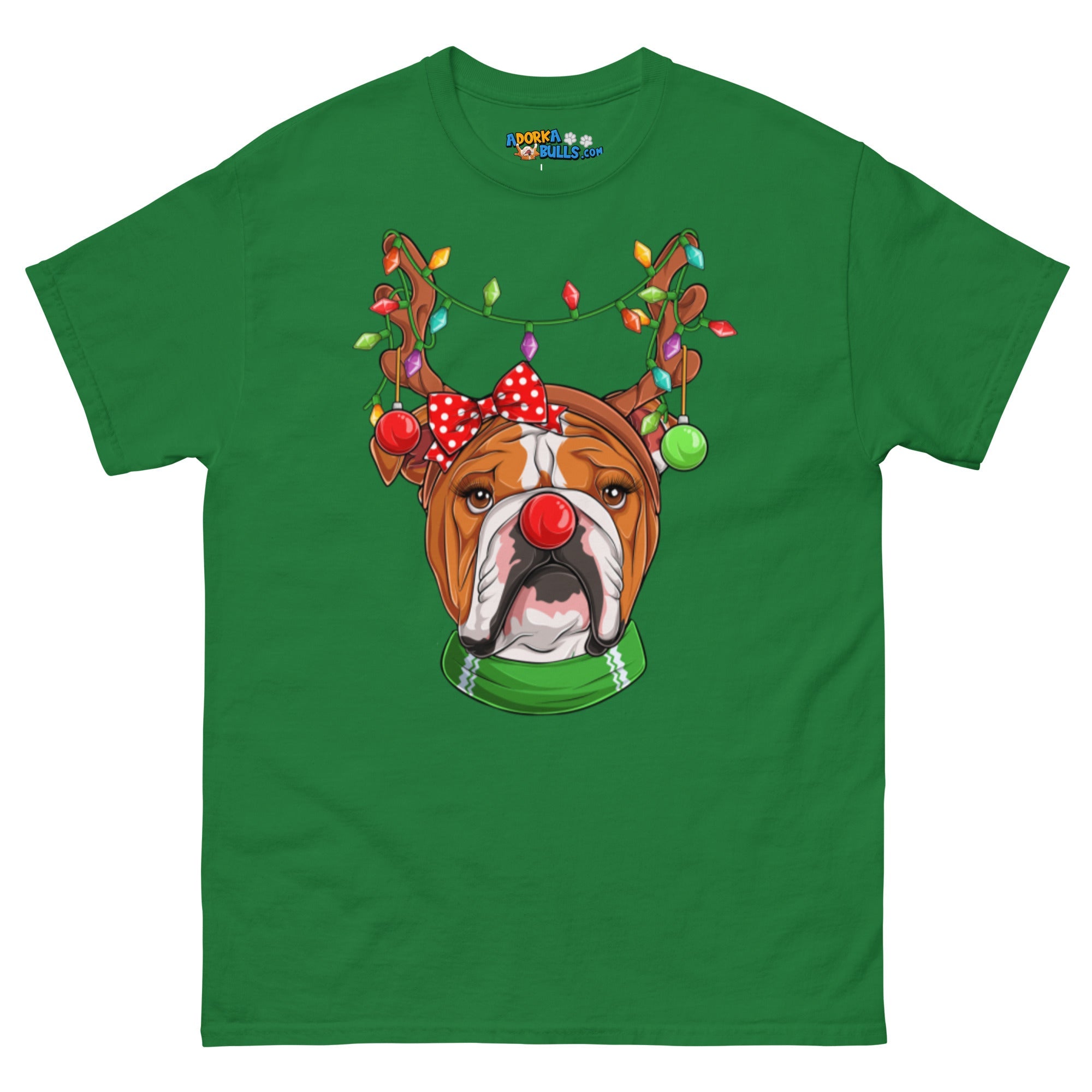 Grumpy Reindeer Female Bulldog T-Shirt | Red &amp; White Colored