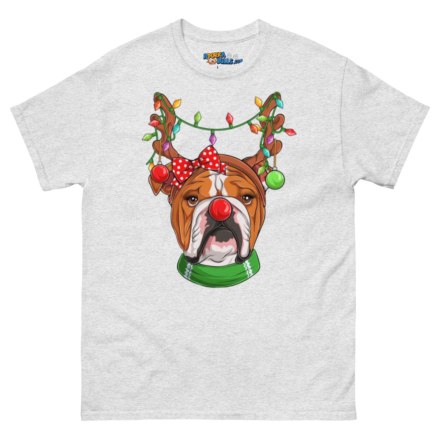Grumpy Reindeer Female Bulldog T-Shirt | Red &amp; White Colored