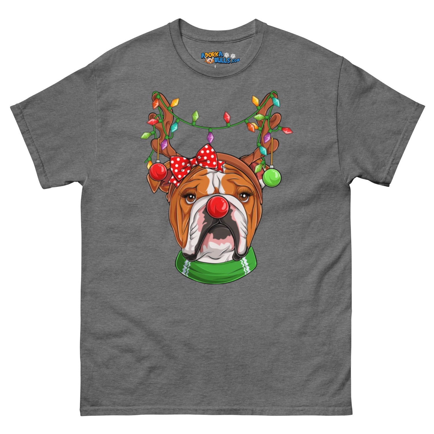 Grumpy Reindeer Female Bulldog T-Shirt | Red &amp; White Colored