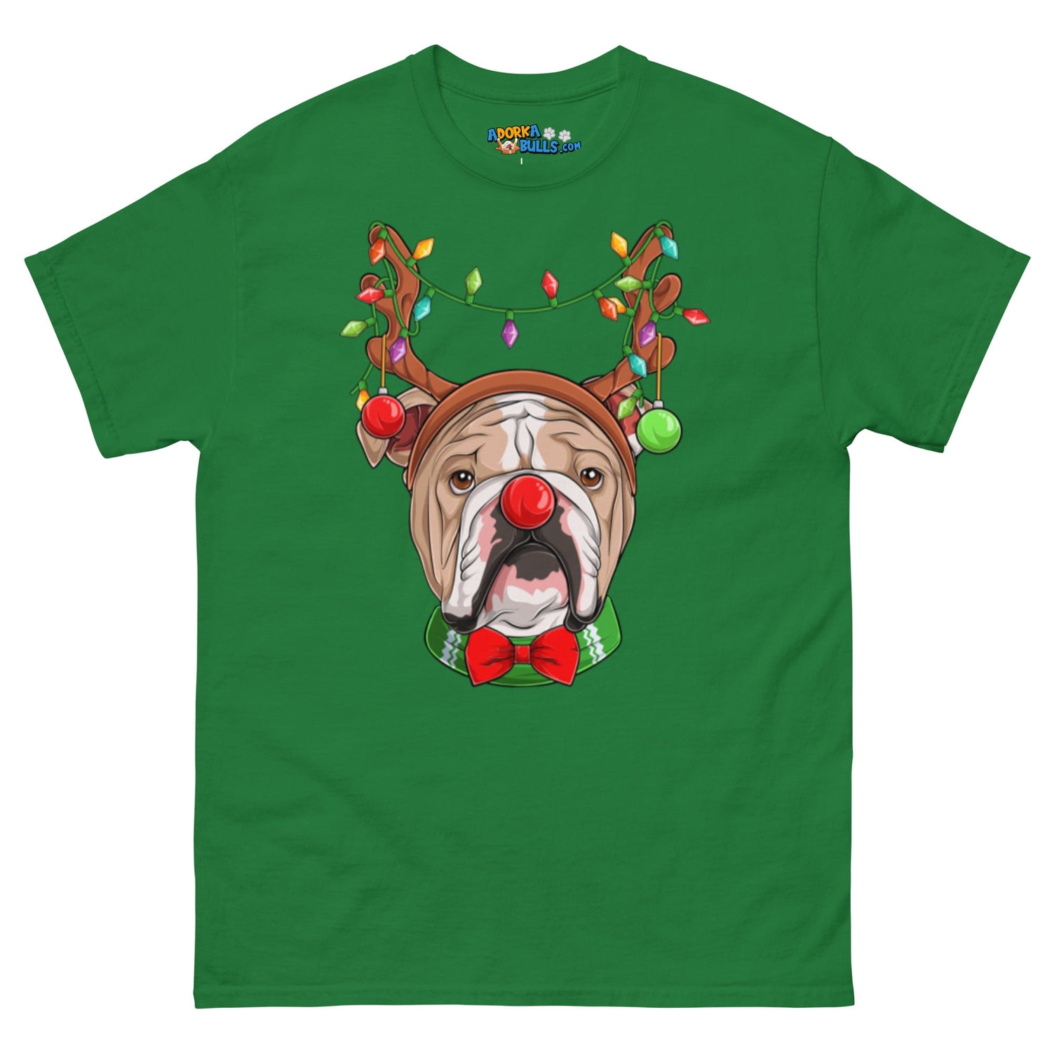 Grumpy Reindeer Male Bulldog T-Shirt | Fawn &amp; White Colored