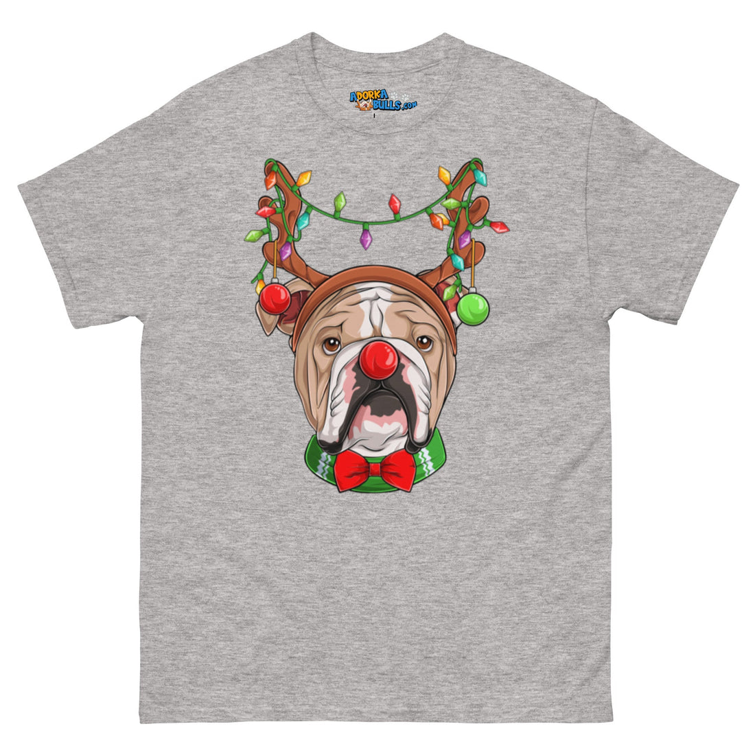Grumpy Reindeer Male Bulldog T-Shirt | Fawn &amp; White Colored