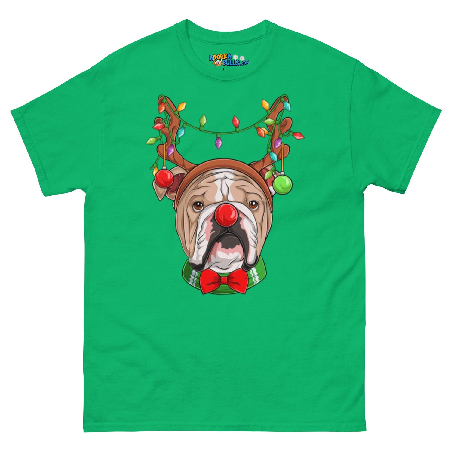 Grumpy Reindeer Male Bulldog T-Shirt | Fawn &amp; White Colored