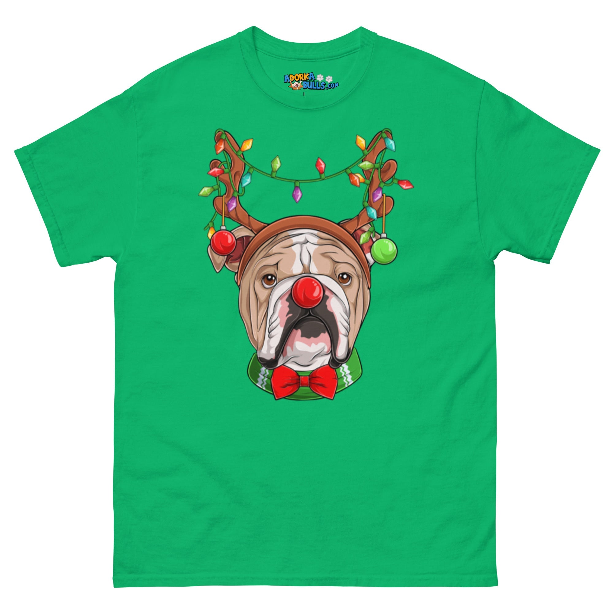 Grumpy Reindeer Male Bulldog T-Shirt | Fawn &amp; White Colored