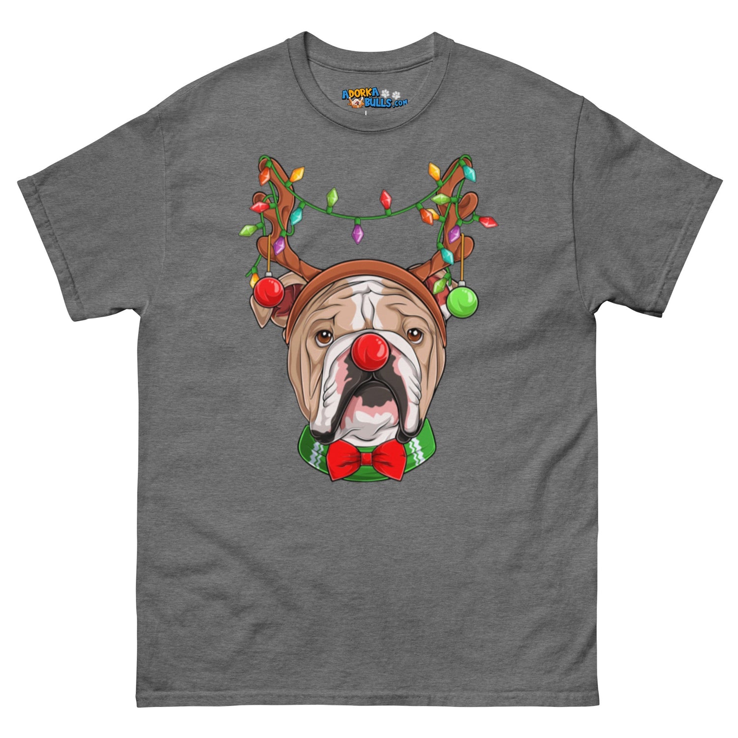 Grumpy Reindeer Male Bulldog T-Shirt | Fawn &amp; White Colored