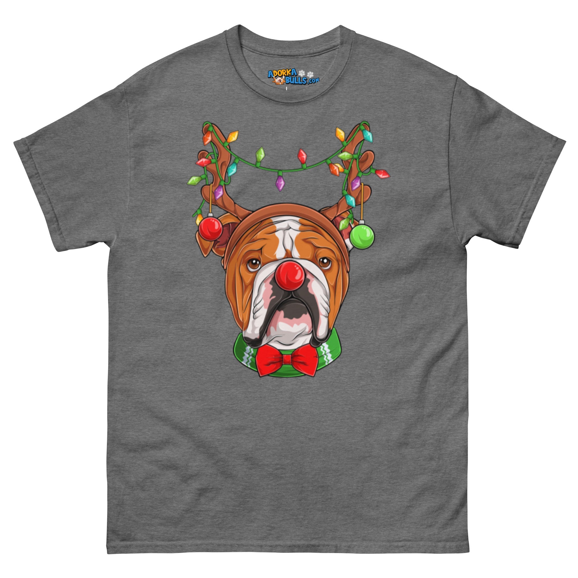 Grumpy Reindeer Male Bulldog T-Shirt | Red &amp; White Colored