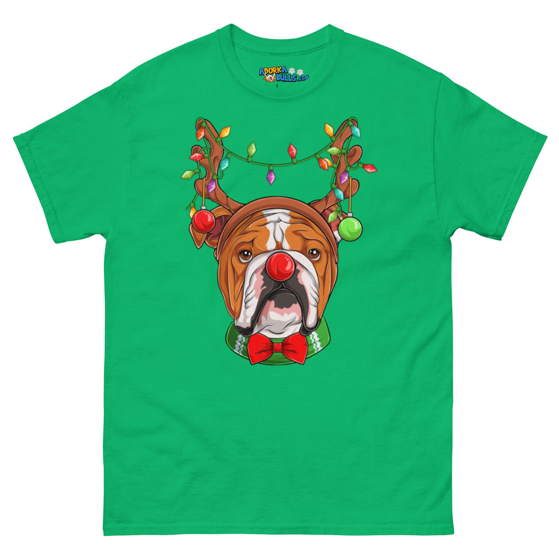 Grumpy Reindeer Male Bulldog T-Shirt | Red &amp; White Colored