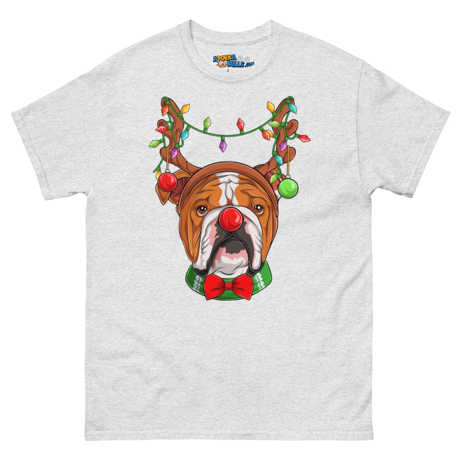 Grumpy Reindeer Male Bulldog T-Shirt | Red &amp; White Colored
