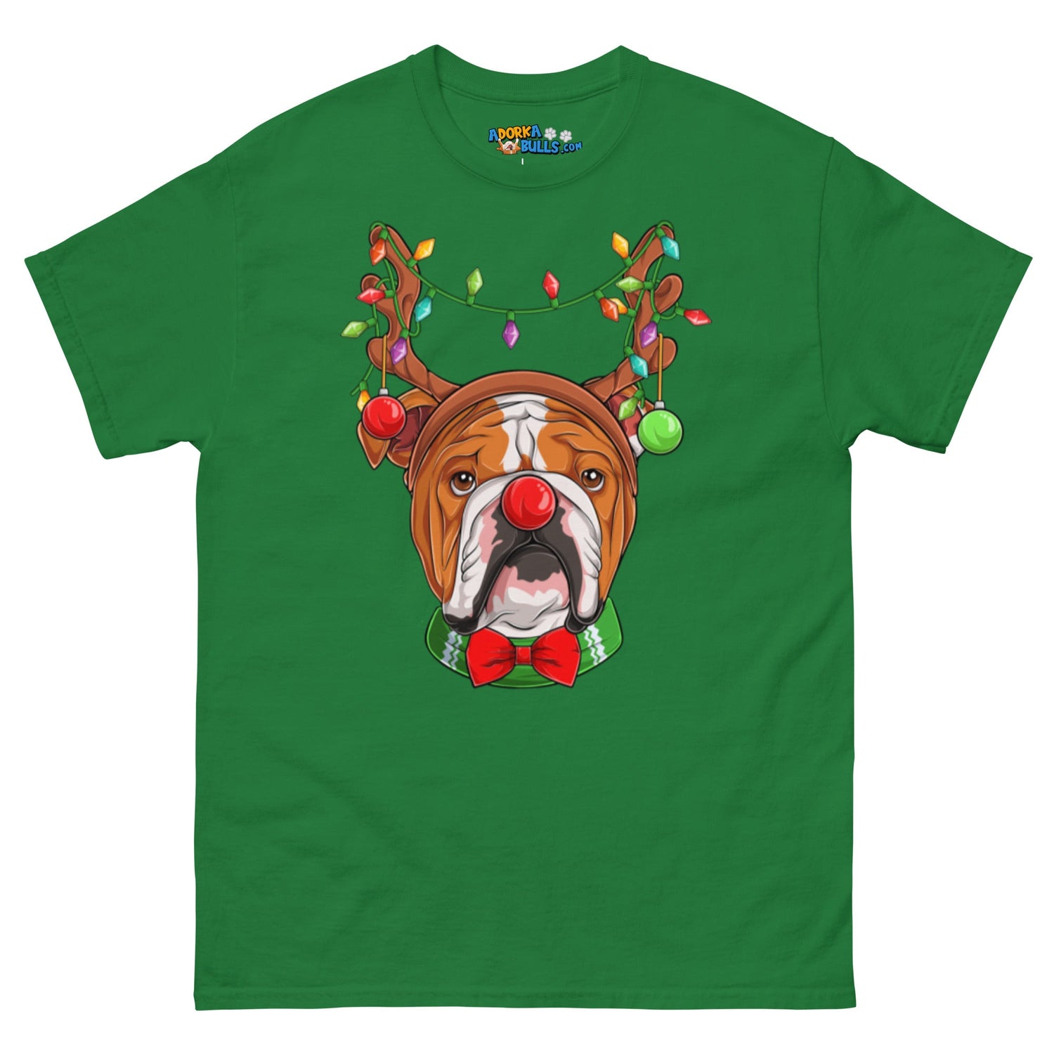 Grumpy Reindeer Male Bulldog T-Shirt | Red &amp; White Colored