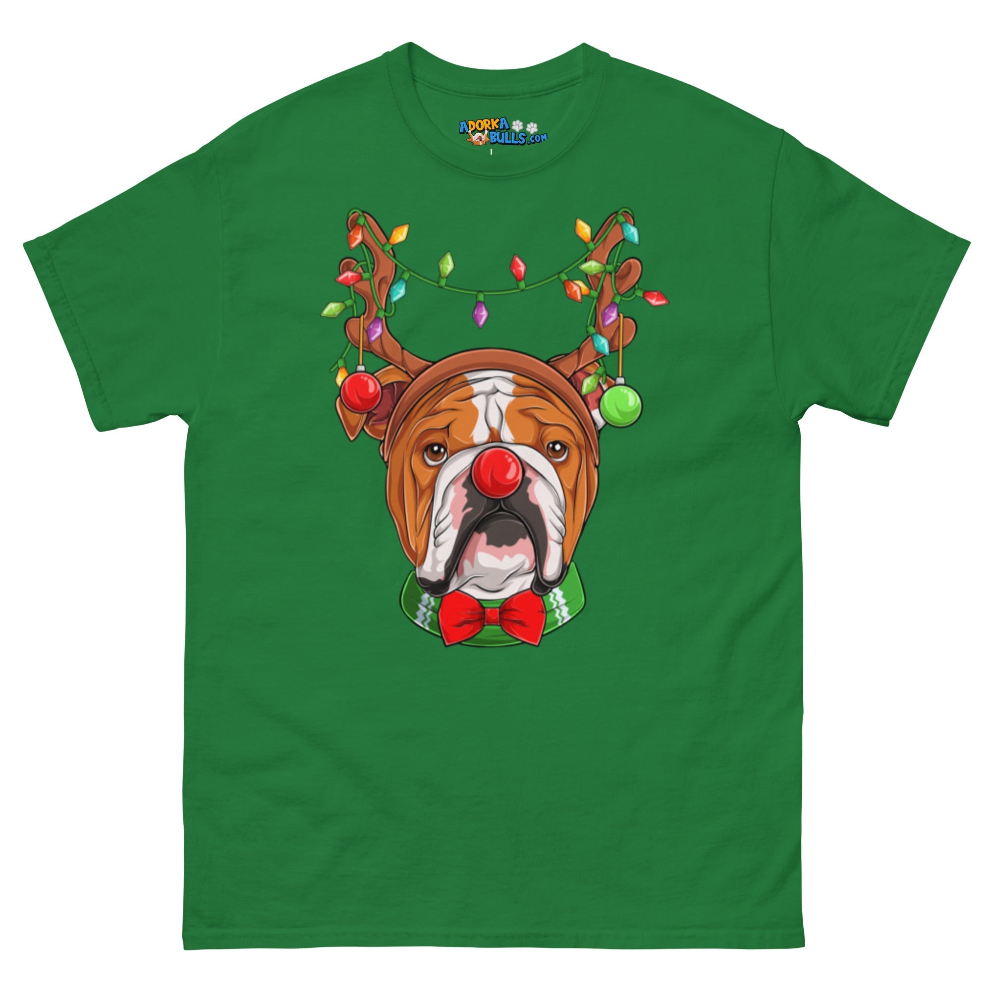 Grumpy Reindeer Male Bulldog T-Shirt | Red &amp; White Colored