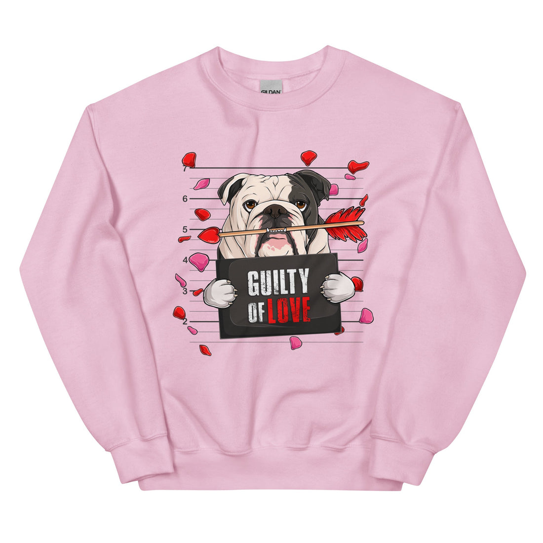"Guilty of Love" Bulldog Valentine’s Day Sweatshirt | B&amp;W Colored