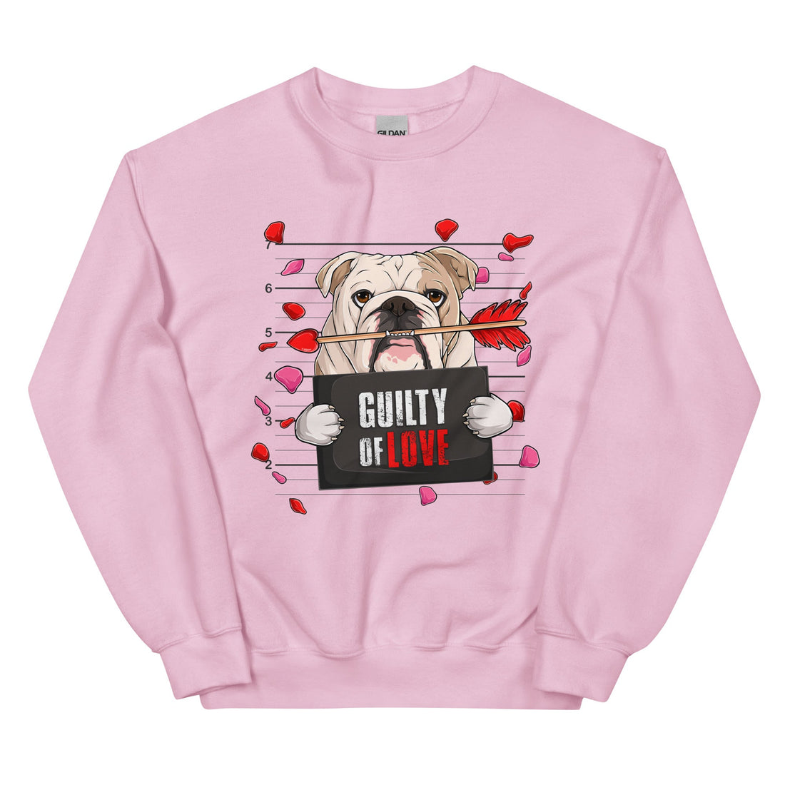 "Guilty of Love" Bulldog Valentine’s Day Sweatshirt | Fawn &amp; White Colored