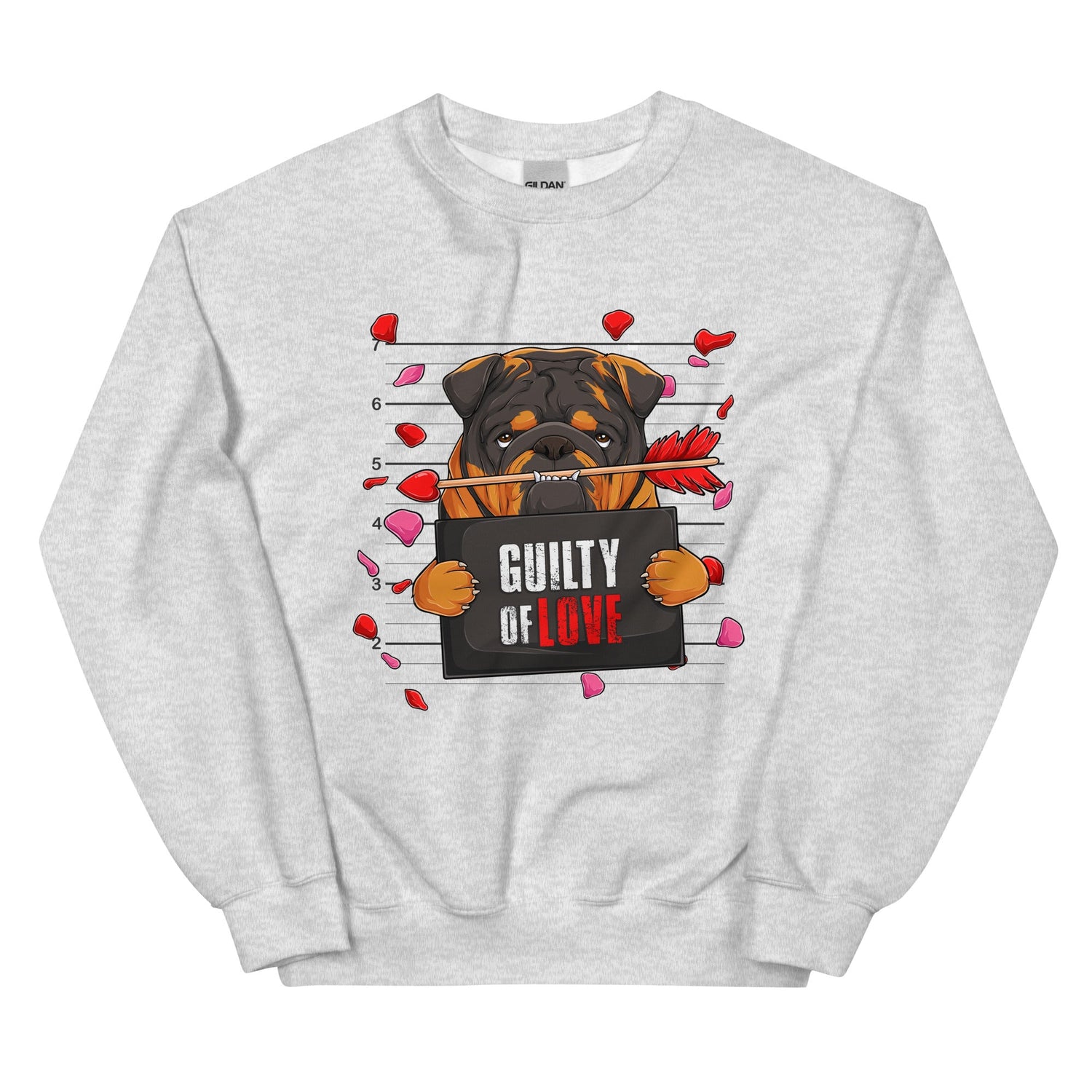 "Guilty of Love" Bulldog Valentine’s Day Sweatshirt | Tri Colored