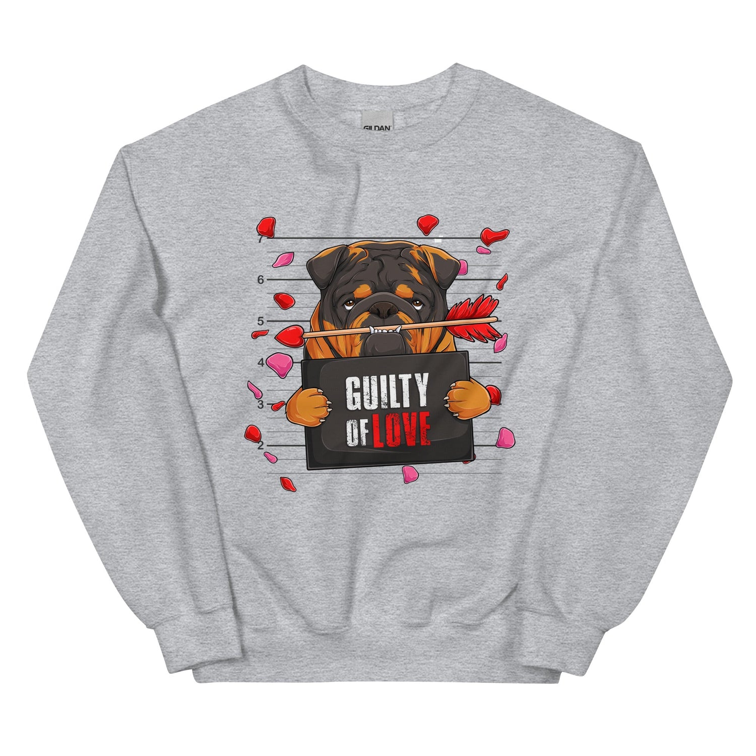 "Guilty of Love" Bulldog Valentine’s Day Sweatshirt | Tri Colored